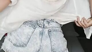 Mia More #001 - Solo Strip Dance on the bed. Jeans & Shorts off. Red Lingerie.