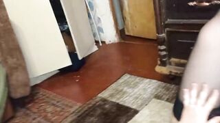 I stroke my legs in black stockings