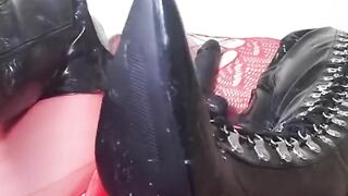 Sexy Susi is wearing red fishnet She is rubbing her pussy with bbc