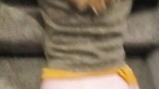 Girlfriend takes a pounding on the stairs and cum on her ass