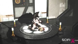 Hot sex in the sci-fi lab. A sexy girl gets fucked by an android monster