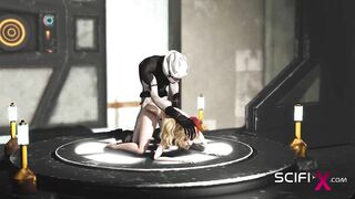 Hot sex in the sci-fi lab. A sexy girl gets fucked by an android monster