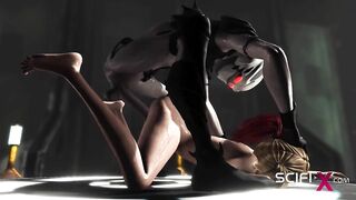 Hot sex in the sci-fi lab. A sexy girl gets fucked by an android monster