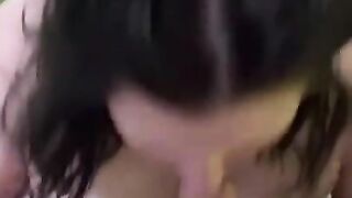 cute brunette gets a mouthful