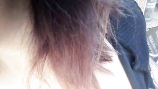 The milf neighbor on her terrace wearing latex clothes