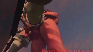 Futanari fucks a girl on the balcony