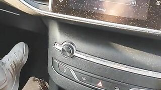Step mom get fucked in the car in front of Amazon warehouse by step son