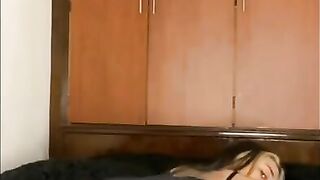 Skinny Latina Teen reverse rides her big dildo until she cums hard!