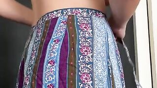 Sassy milf flashes her pussy while changing, great saggy tits mature