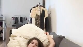 Hot teen fingering herself on the couch, waiting for your cock...