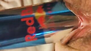 Fucking a huge RedBull can