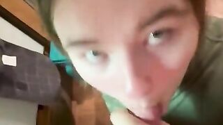 Barely legal BBW gags on my fat cock while camping