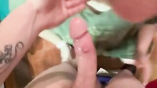 Barely legal BBW gags on my fat cock while camping