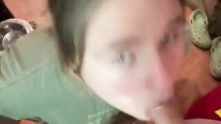 Barely legal BBW gags on my fat cock while camping