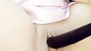 Asian hottie fucks eggplant and squirts