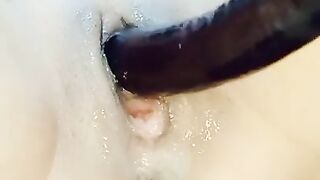 Asian hottie fucks eggplant and squirts