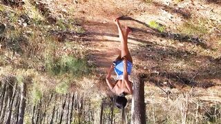 Ebony strips down in woods part 1