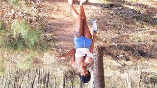 Ebony strips down in woods part 1