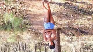 Ebony strips down in woods part 1