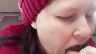 wife sucking strangers cock in wal mart parking lot till she got a mouth full