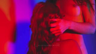 real lesbian couple kissing and pussy eating against wall