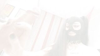 Girl with black mask give sloppy head