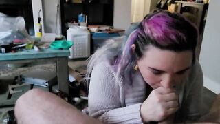 Business lady sucks my cock and catches cum