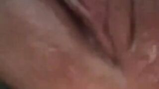 Your home whore in black transparent lingerie and with a phallus in her pussy