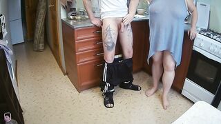 manual stimulation of my penis before cumshot in the morning in the kitchen