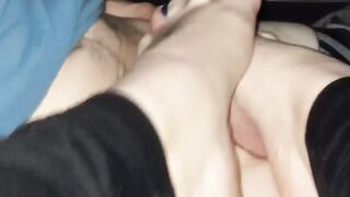 Sexy blonde wife footjob in car