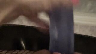 8 Inch Dildo Fucking Legs Flexy Ball Gag Fishnets Office Chair SQUIRTING ALL OVER MIRROR WALL Orgasm