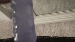 8 Inch Dildo Fucking Legs Flexy Ball Gag Fishnets Office Chair SQUIRTING ALL OVER MIRROR WALL Orgasm