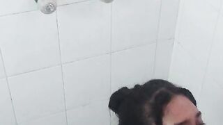 my brother-in-law gets into the shower and convinces me to give him a delicious blowjob and he cums