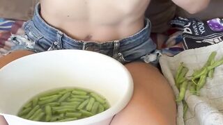 Snapping Greenbeans from my Garden ???? Dirty Blonde Petite Perfect Natural Tits Titty Drop Tease