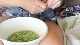 Snapping Greenbeans from my Garden ???? Dirty Blonde Petite Perfect Natural Tits Titty Drop Tease