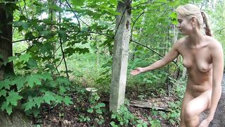 Nude girl and old house and dirty road