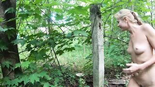 Nude girl and old house and dirty road