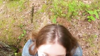 Brunette babe loves sucking my cock outside