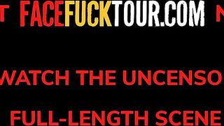 Thick slut takes big cock deep down her throat without even flinching