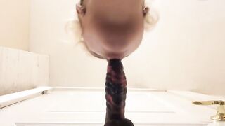 Mixed girl throat trains with fat black dildo