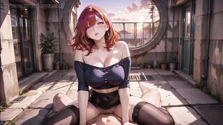 Teasing Busty Black-lace Kouhai Filled All Day in Tech Corridor